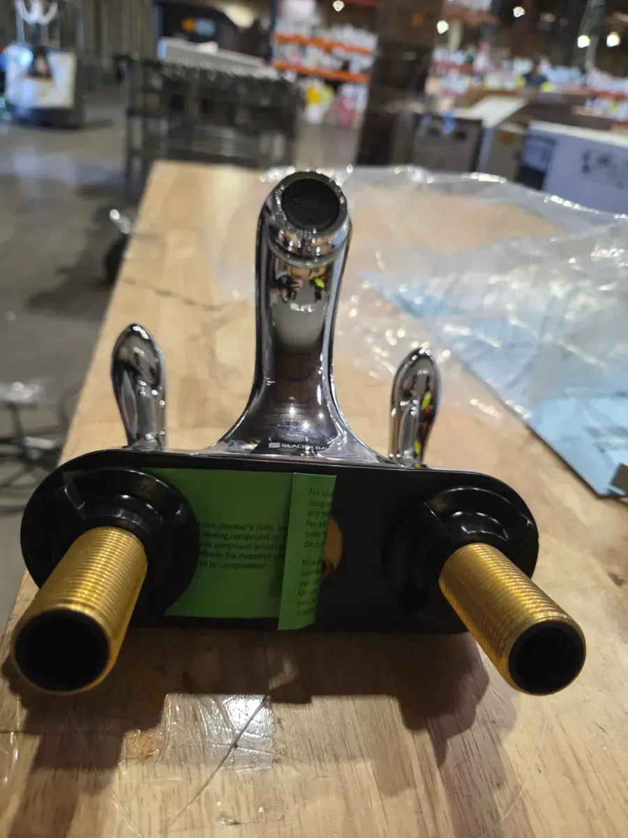 Constructor 4 in. Centerset Double-Handle Low-Arc Bathroom Faucet in Polished Chrome - image 4