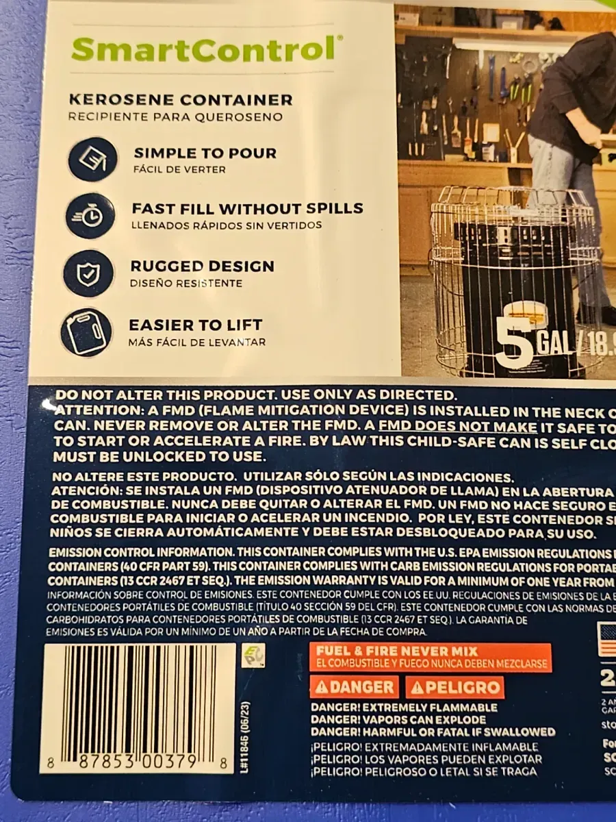 5 Gal. Smartcontrol Kerosene Can with Rear Handle, Blue Fuel Container - image 4