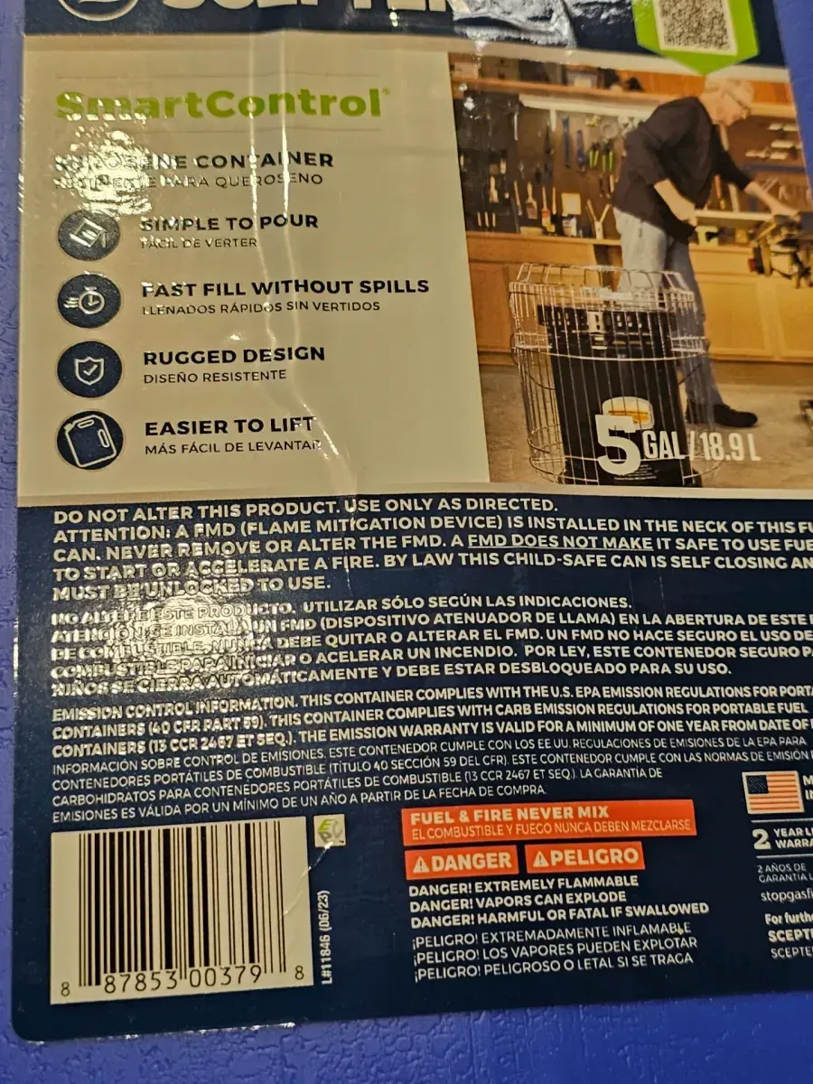 5 Gal. Smartcontrol Kerosene Can with Rear Handle, Blue Fuel Container - image 4