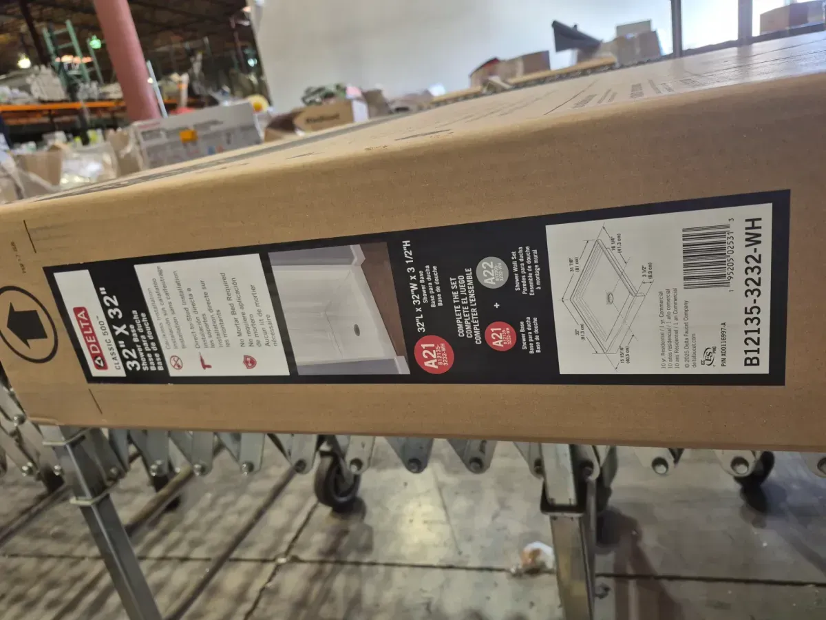 White Acrylic Center Drain Shower Base - image 2