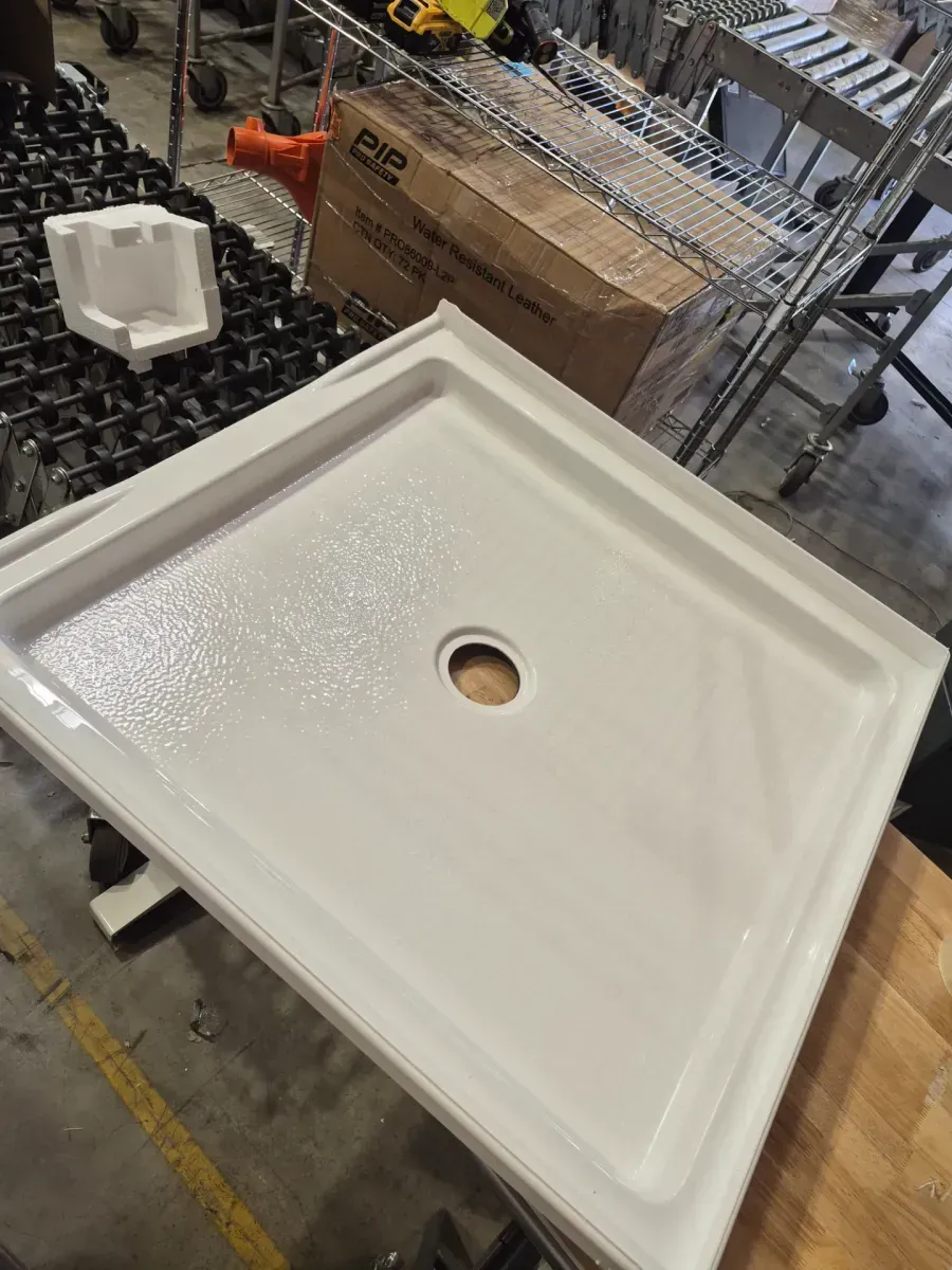 White Acrylic Center Drain Shower Base - image 3