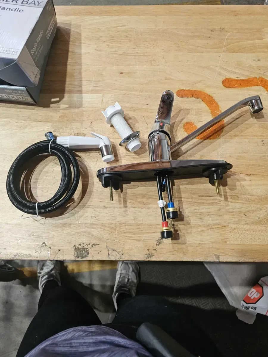 Single Handle Standard Kitchen Faucet in Chrome with White Side Sprayer - image 2