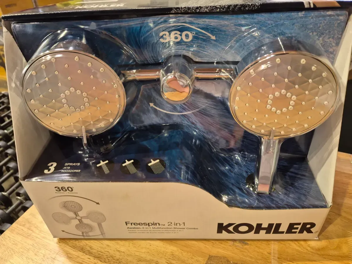 Kohler Polished Chrome Shower Faucet and Dual Showerhead Trim Kit with Valve (Awaken 5 in. Shower Head, Rite-Temp Valve Body Kit, 5.375 in. Shower Arm, Pitch Valve Trim, Polished Chrome Combo) - image 5