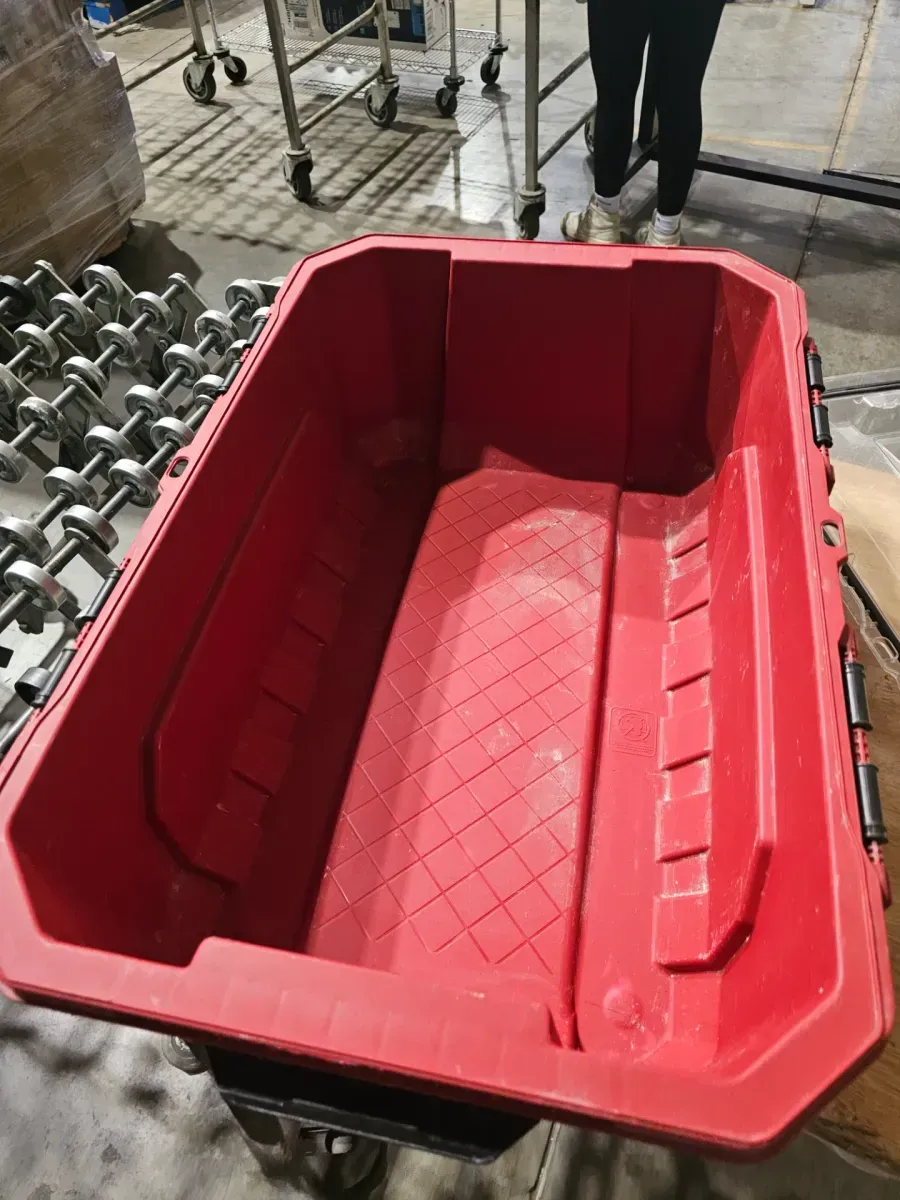 12-Gal. Professional Heavy Duty Waterproof Stackable Plastic Storage Container with Hinged Lid in Red - image 3