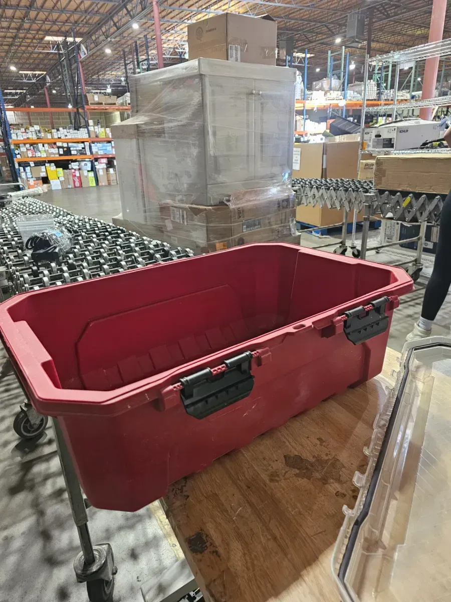 12-Gal. Professional Heavy Duty Waterproof Stackable Plastic Storage Container with Hinged Lid in Red - image 5