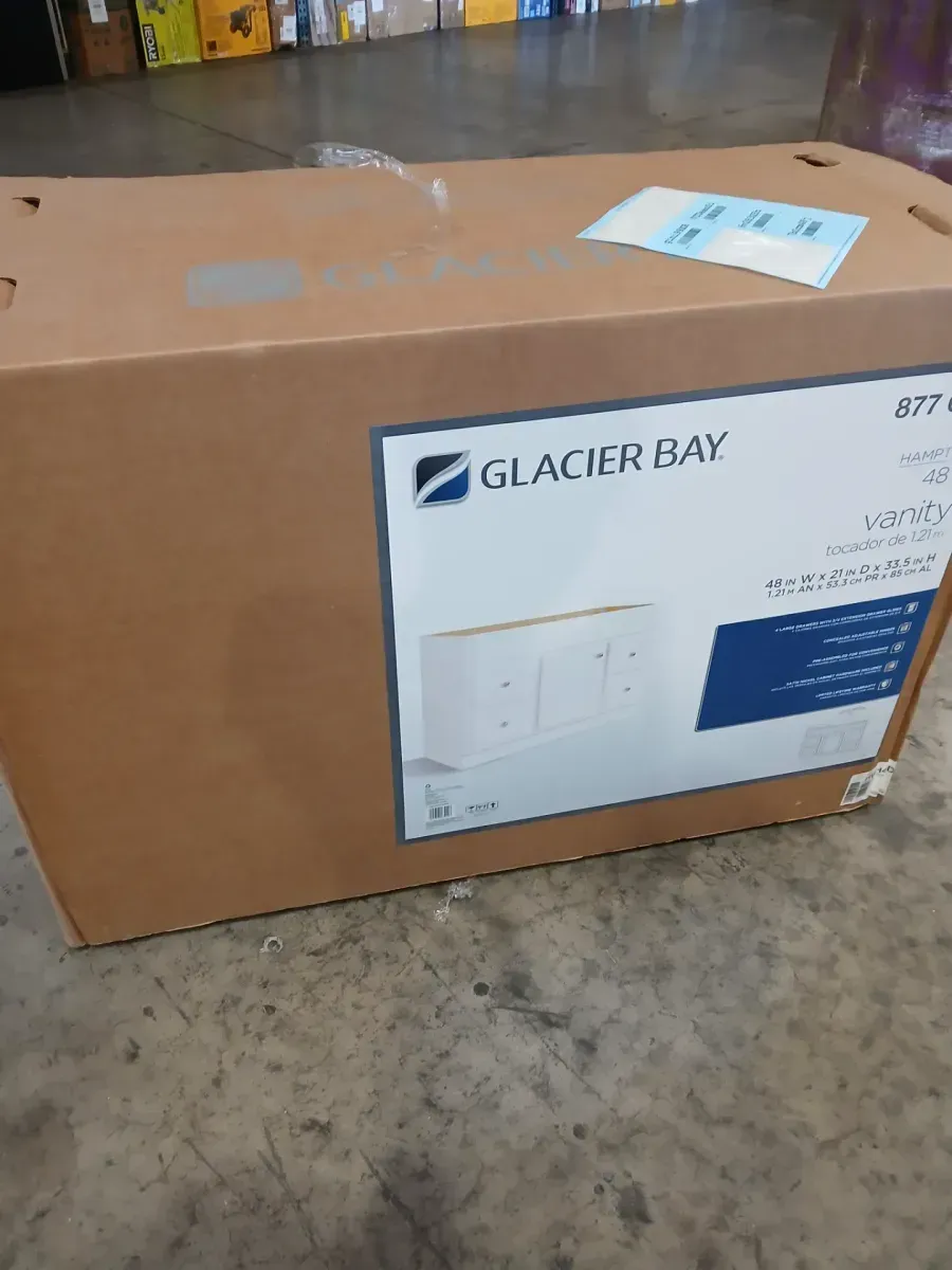 ***front bottom wood broken Canfield 48 in. W x 21 in. D x 33.5 in. H Bath Vanity Cabinet without Top in White Finish - image 2