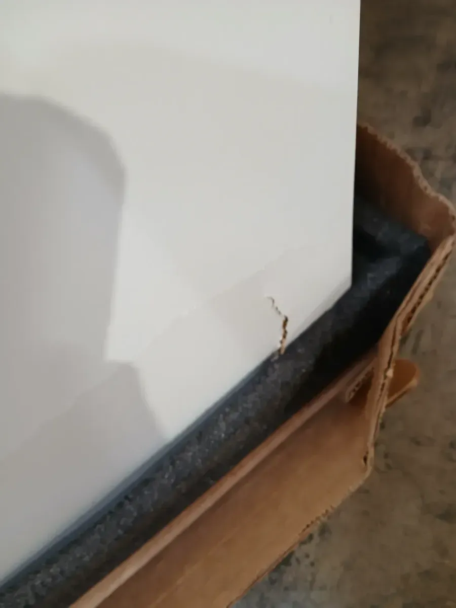 ***front bottom wood broken Canfield 48 in. W x 21 in. D x 33.5 in. H Bath Vanity Cabinet without Top in White Finish - image 4