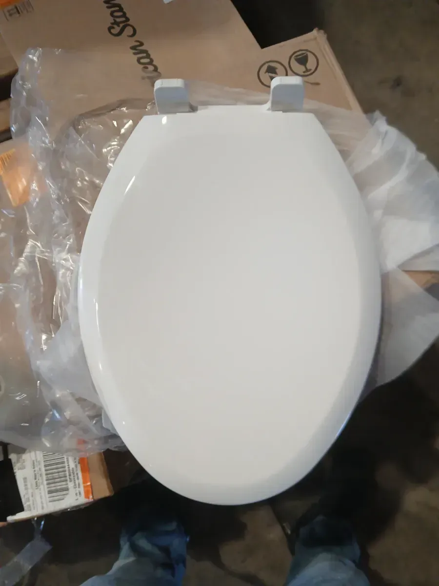 Elongated Soft Close Toilet Seat in White, Heavy-Duty Fade-Resistant Plastic - image 2