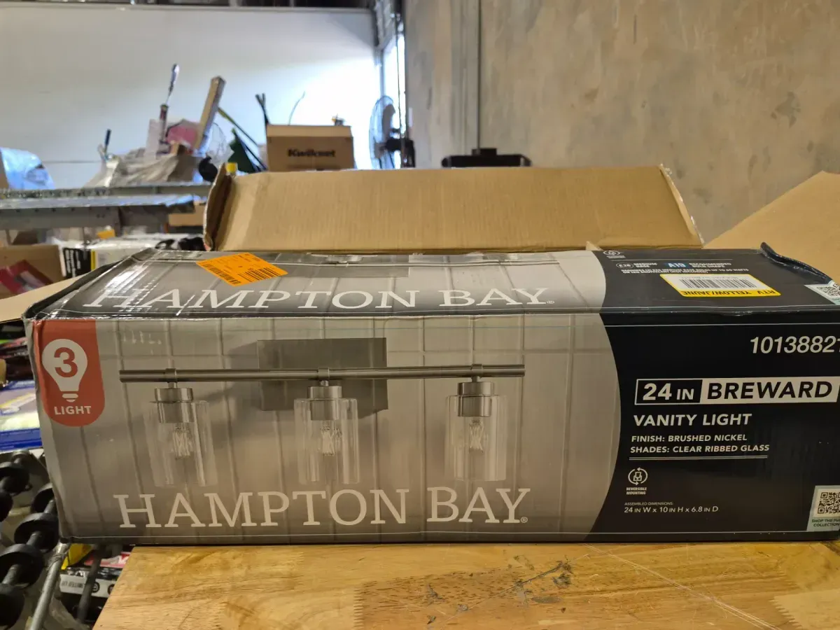 24 in. 3-Light Brushed Nickel Bathroom Vanity Light with Clear Ribbed Glass - image 3