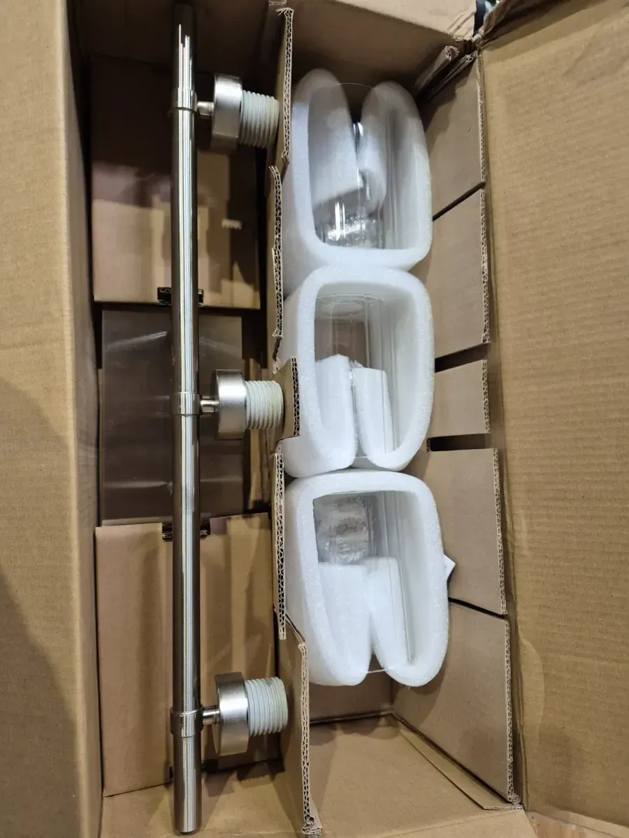 24 in. 3-Light Brushed Nickel Bathroom Vanity Light with Clear Ribbed Glass - image 5