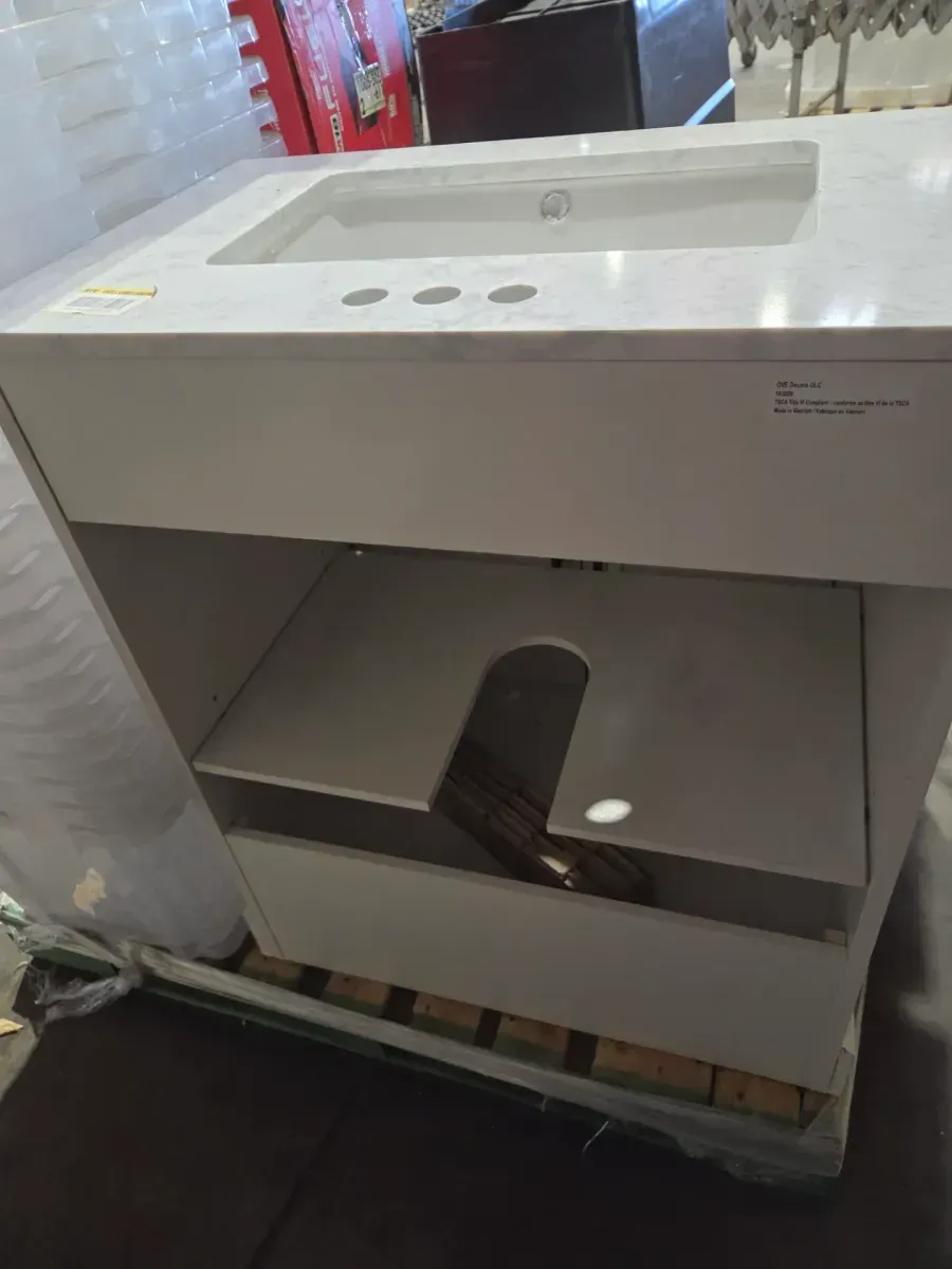 Doveton 30 in. Single Sink Freestanding White Bath Vanity with White Engineered Marble Top (Assembled) - image 4