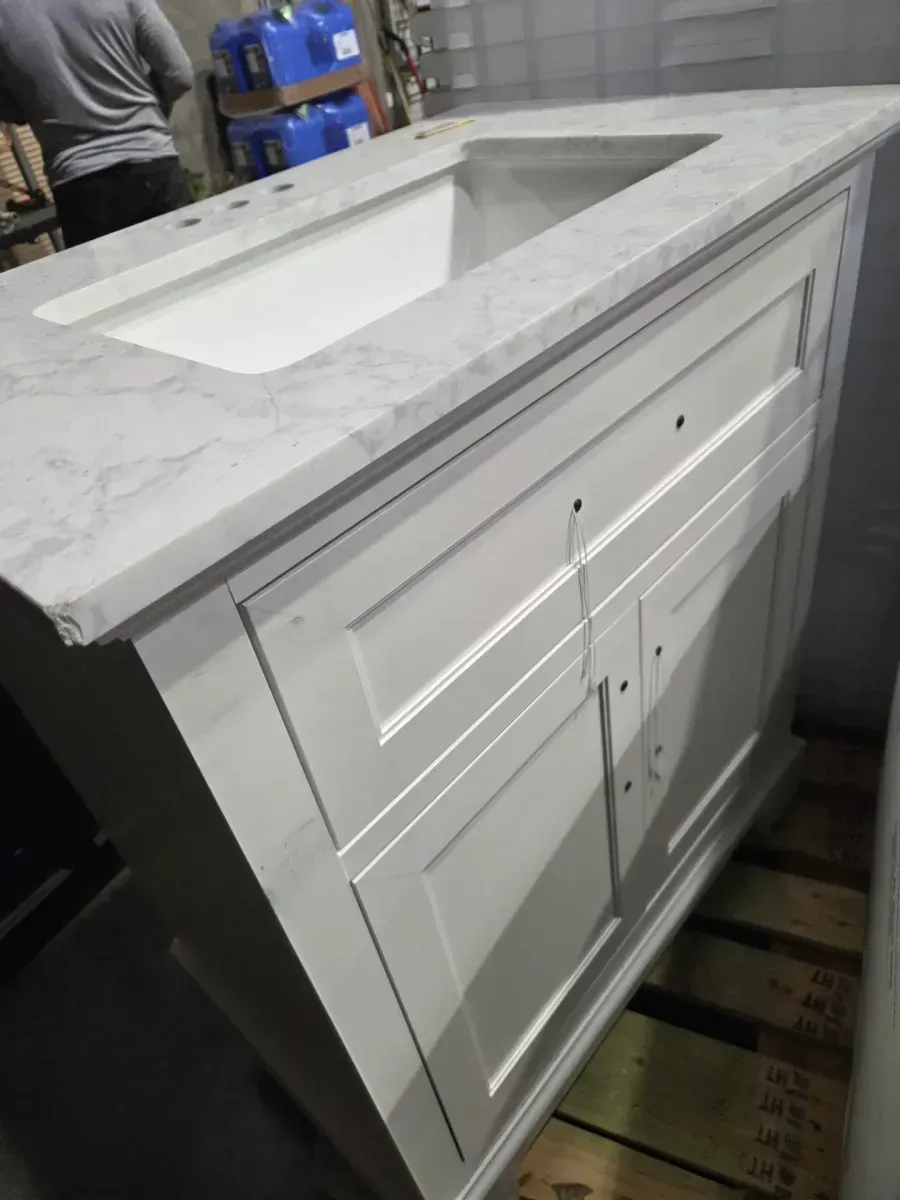 Doveton 30 in. Single Sink Freestanding White Bath Vanity with White Engineered Marble Top (Assembled) - image 6