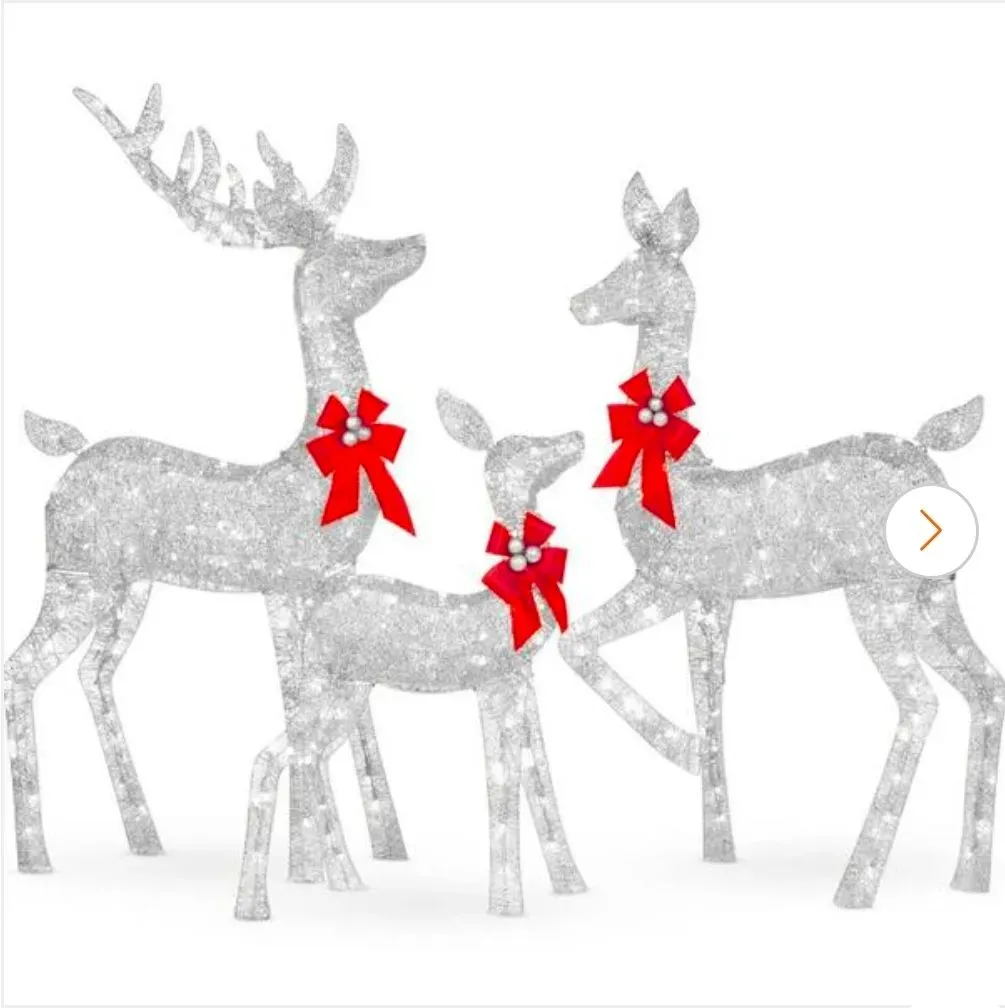 3-Piece 6. 5ft Silver Lighted Christmas Deer Set Outdoor Yard Decoration w/ 385 LED Lights, Stakes - image 1
