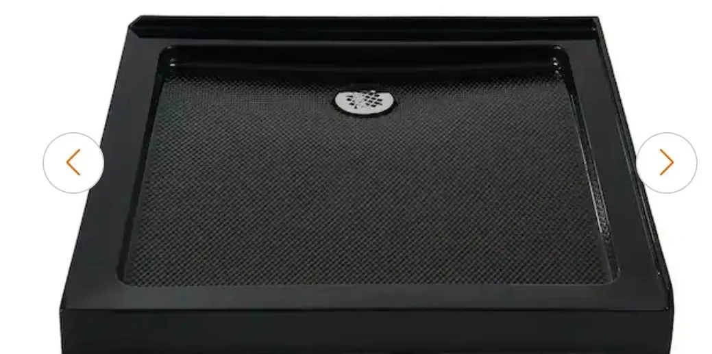 36 in. L x 36 in. W Corner Acrylic Shower Pan Base in Glossy Black w/ Left Hand Drain Drain Included - image 1