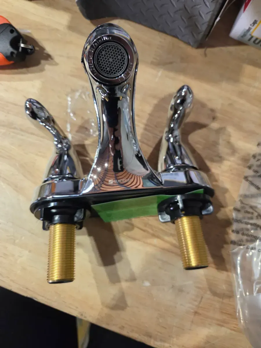 Constructor 4 in. Centerset Double-Handle Low-Arc Bathroom Faucet in Polished Chrome - image 2