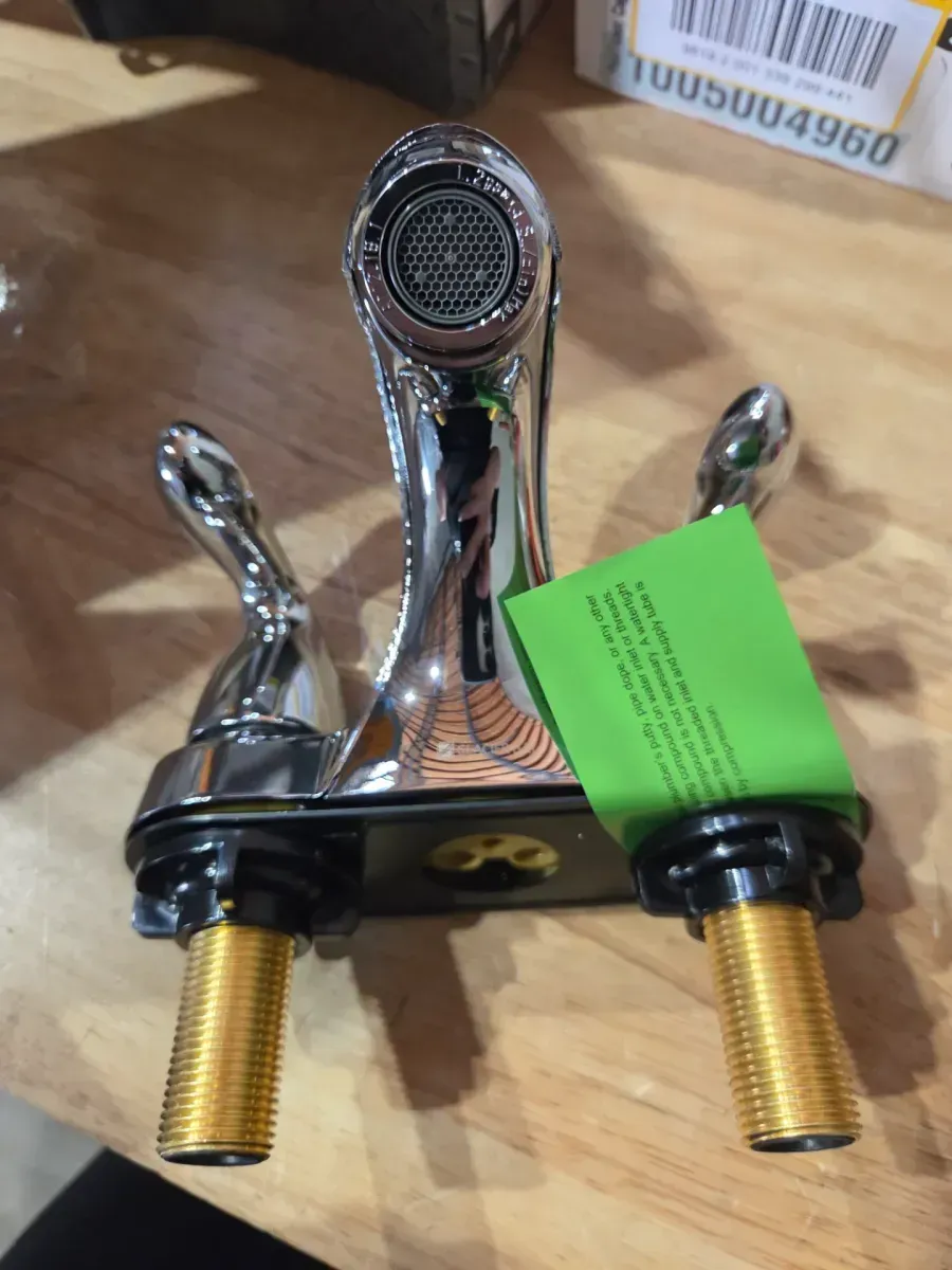 Constructor 4 in. Centerset Double-Handle Low-Arc Bathroom Faucet in Polished Chrome - image 2