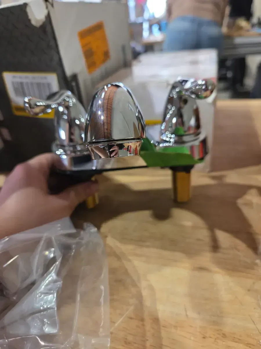 Constructor 4 in. Centerset Double-Handle Low-Arc Bathroom Faucet in Polished Chrome - image 3