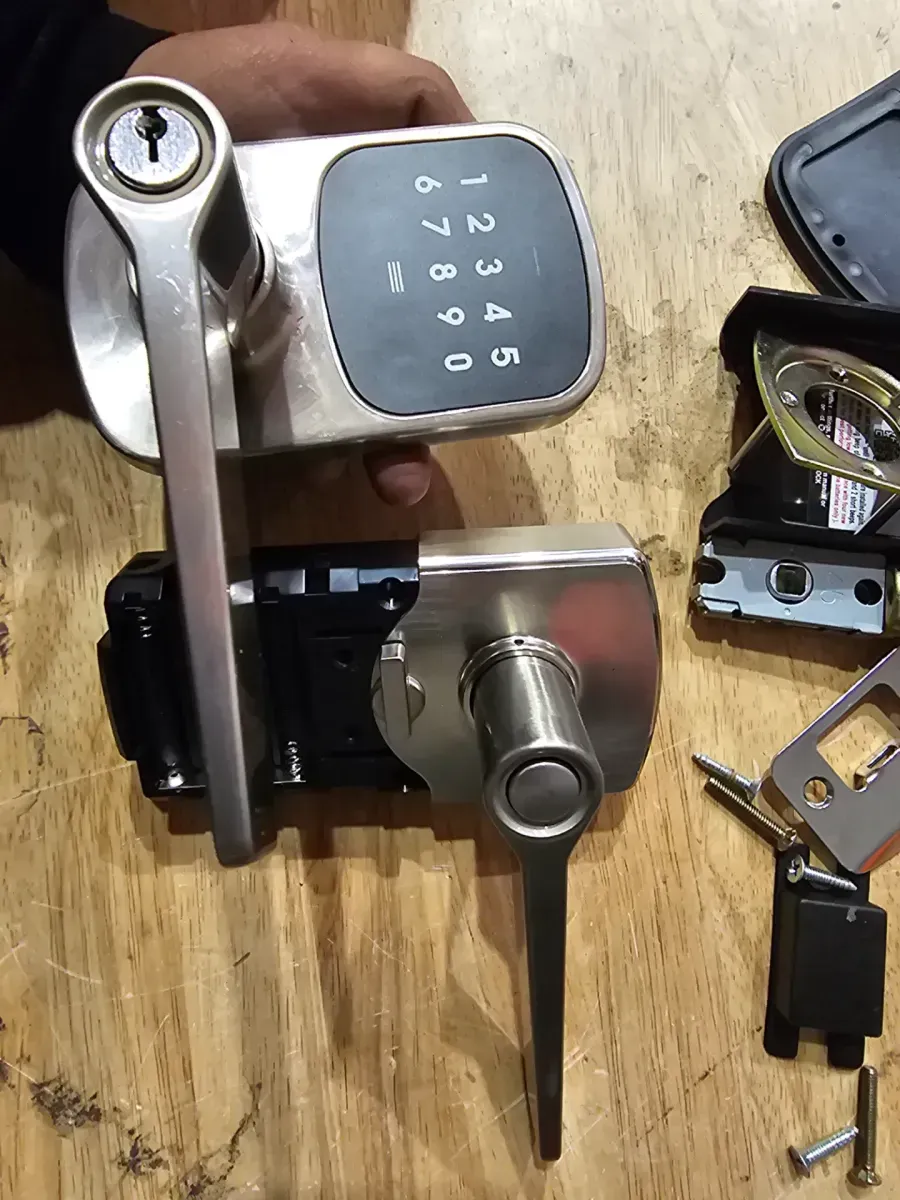 Compact Touch Satin Nickel Electronic Touchpad Keyed Entry Door Handle with Freedom Style Lever - image 2