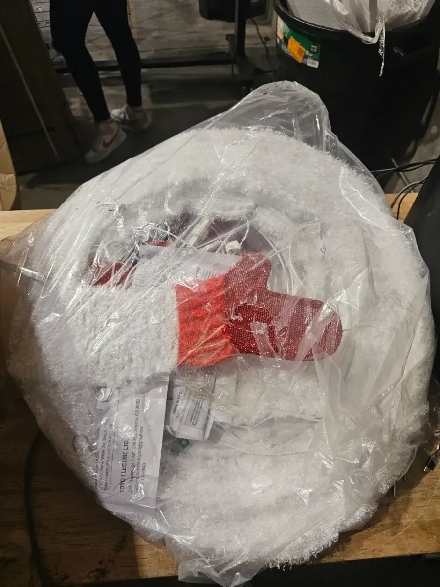 Plush White Pre-Lit LED Christmas Wreath with Red Mitten Accent - image 1