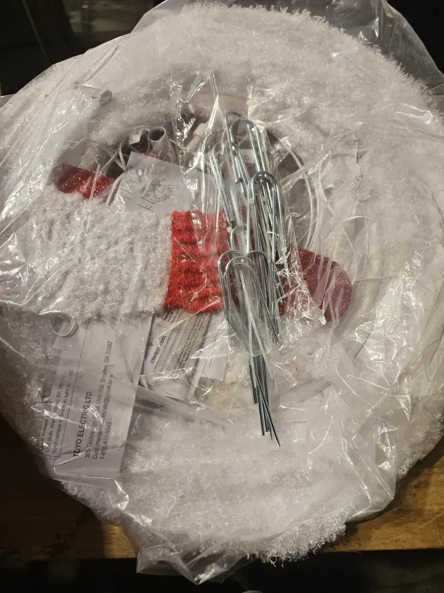 Plush White Pre-Lit LED Christmas Wreath with Red Mitten Accent - image 2