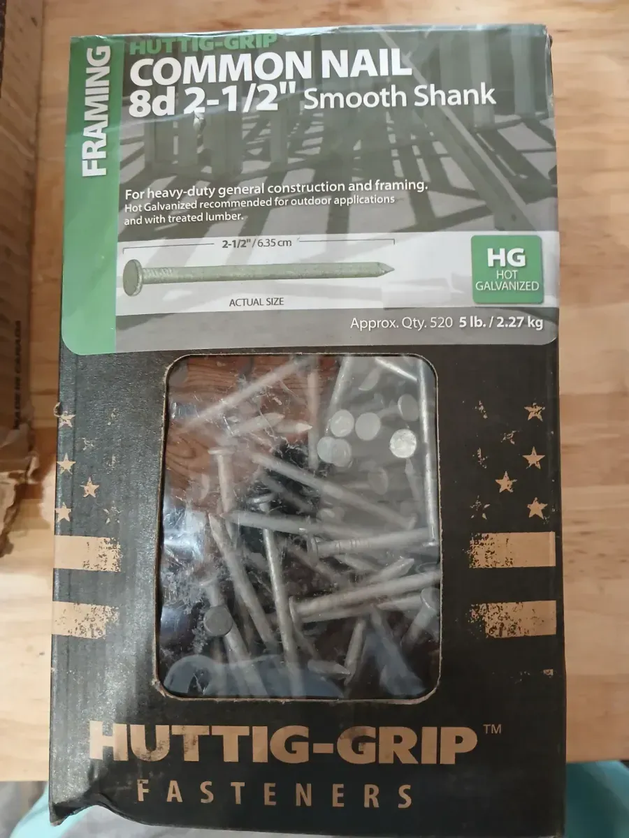 Huttig-Grip 8d 2-1/2" Hot Galvanized Common Nails, 5 lb Box - image 1