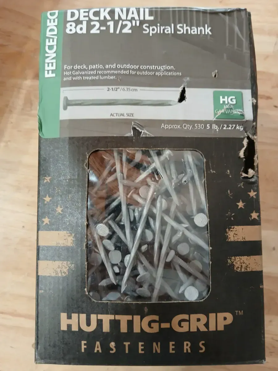 Huttig-Grip 8d 2-1/2" Spiral Shank Hot Galvanized Deck Nails, 5 lb Box - image 1