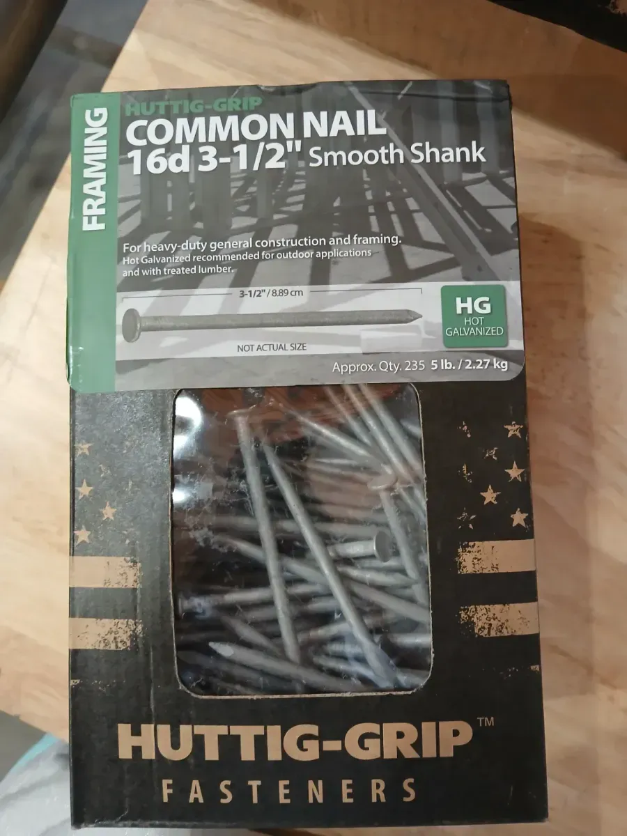 Huttig-Grip 16d 3-1/2" Hot Galvanized Smooth Shank Common Nails, 5 lb Box - image 1