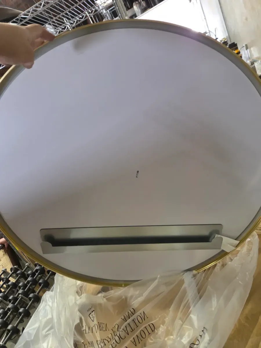 Essential 28 in. W x 28 in. H Round Framing Wall Mount Vanity Mirror with Modern Brushed Gold - image 2