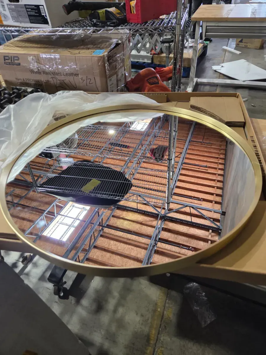 Essential 28 in. W x 28 in. H Round Framing Wall Mount Vanity Mirror with Modern Brushed Gold - image 4