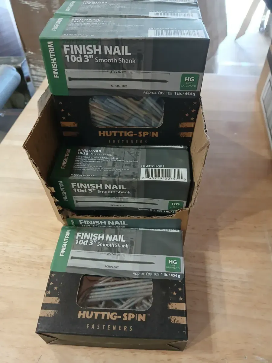 Huttig-Spin Fasteners 10d 3" Smooth Shank Finish Nails, Hot Galvanized (1 lb Box) - image 1