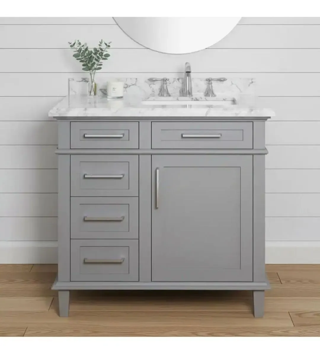 Sonoma 36 in. Pebble Gray Vanity with Carrara Marble Top and 22 in. x 30 in. Mirror Combo - image 4