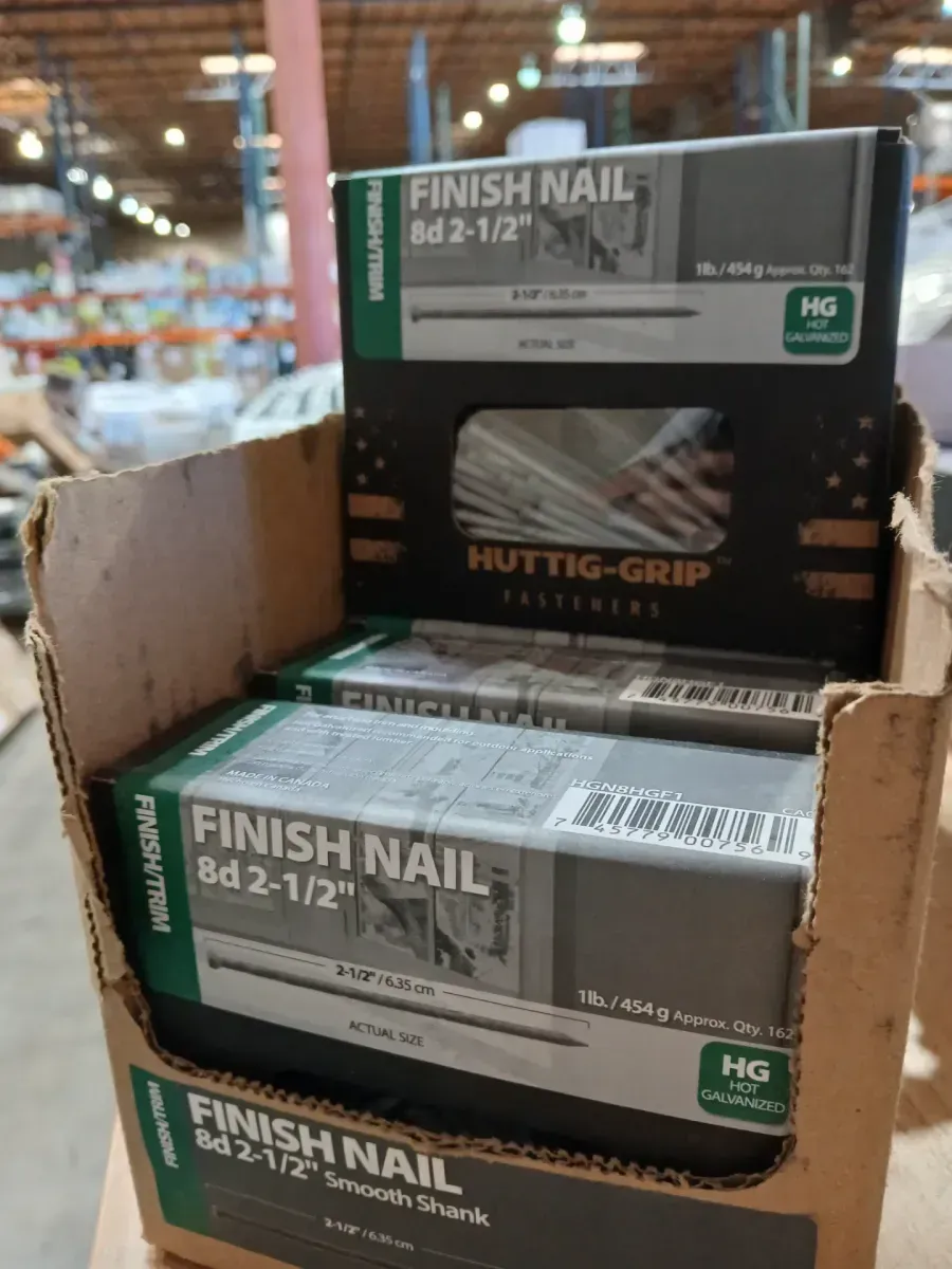 Huttig-Grip 8d 2-1/2" Hot Galvanized Smooth Shank Finish Nails, 1 lb. Box - image 1