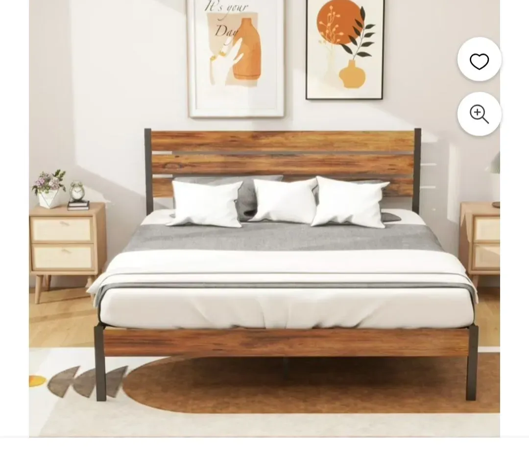 Simenmax Queen Size Bed Frame with Headboard, Mattress Foundation with All Sturdy Metal Support, Under Bed Storage, No Box Spring Needed, Rust Brown - image 1