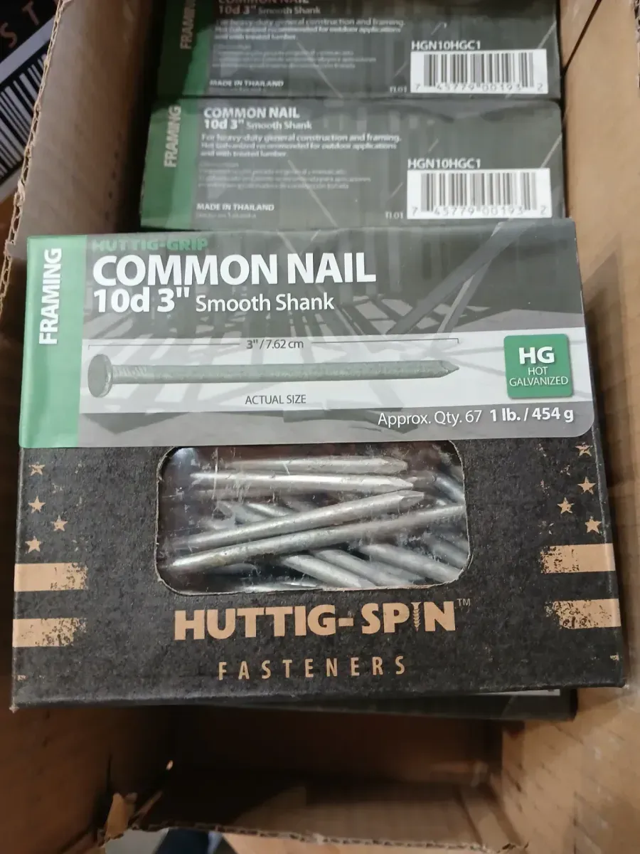Huttig-Grip 10d 3" Smooth Shank Hot Galvanized Common Nails, 1 lb Box - image 1