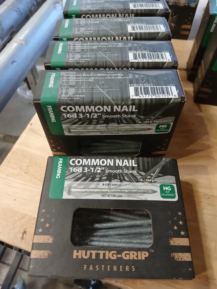 Huttig-Grip 16d 3-1/2" Hot-Galvanized Common Framing Nails, 1 lb. Box - image 1