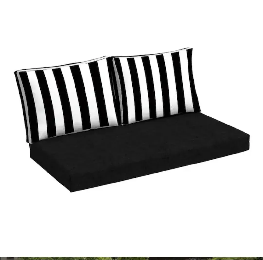 24 in. x 18 in. Outdoor Loveseat Cushion Set Black Cabana Stripe - image 3