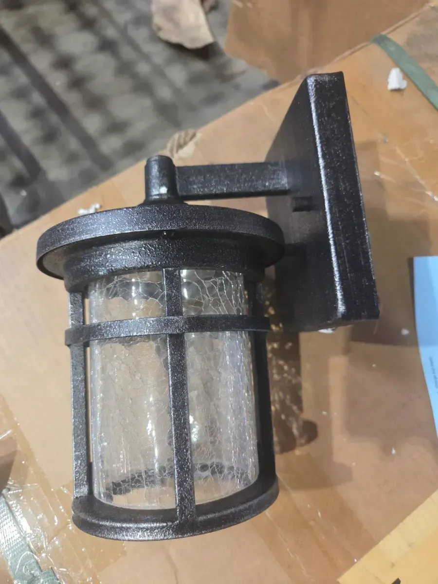 Westbury 8.5 in. Aged Iron Small LED Outdoor Wall Light Fixture Sconce with Clear Crackled Glass - image 3