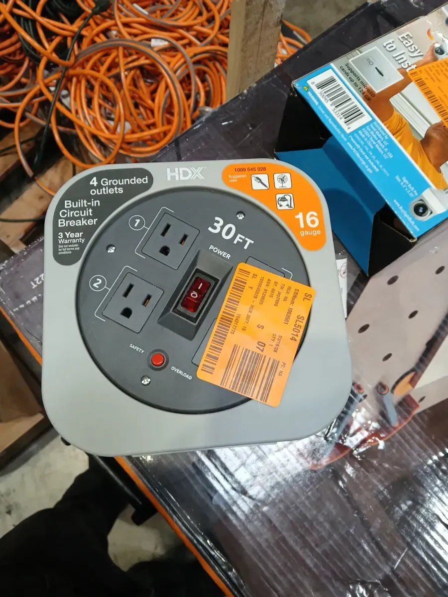 30 ft. 16/3 Extension Cord Reel with 4 Grounded Outlets and Surge Protector in Gray - image 2