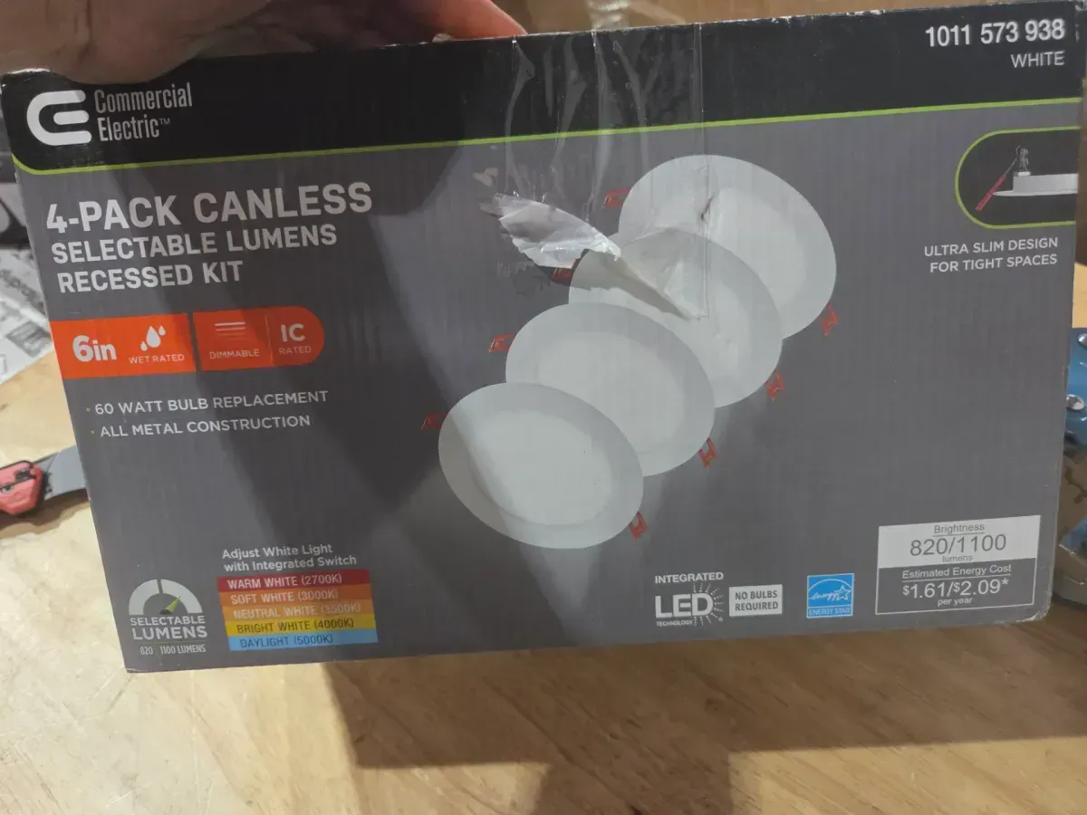 ***It is missing two pieces.***Premium Series 6 in. LED, 2-Level Lumen Select, Ultraslim Canless Recessed Light, Adjustable CCT (4-Pack) - image 5