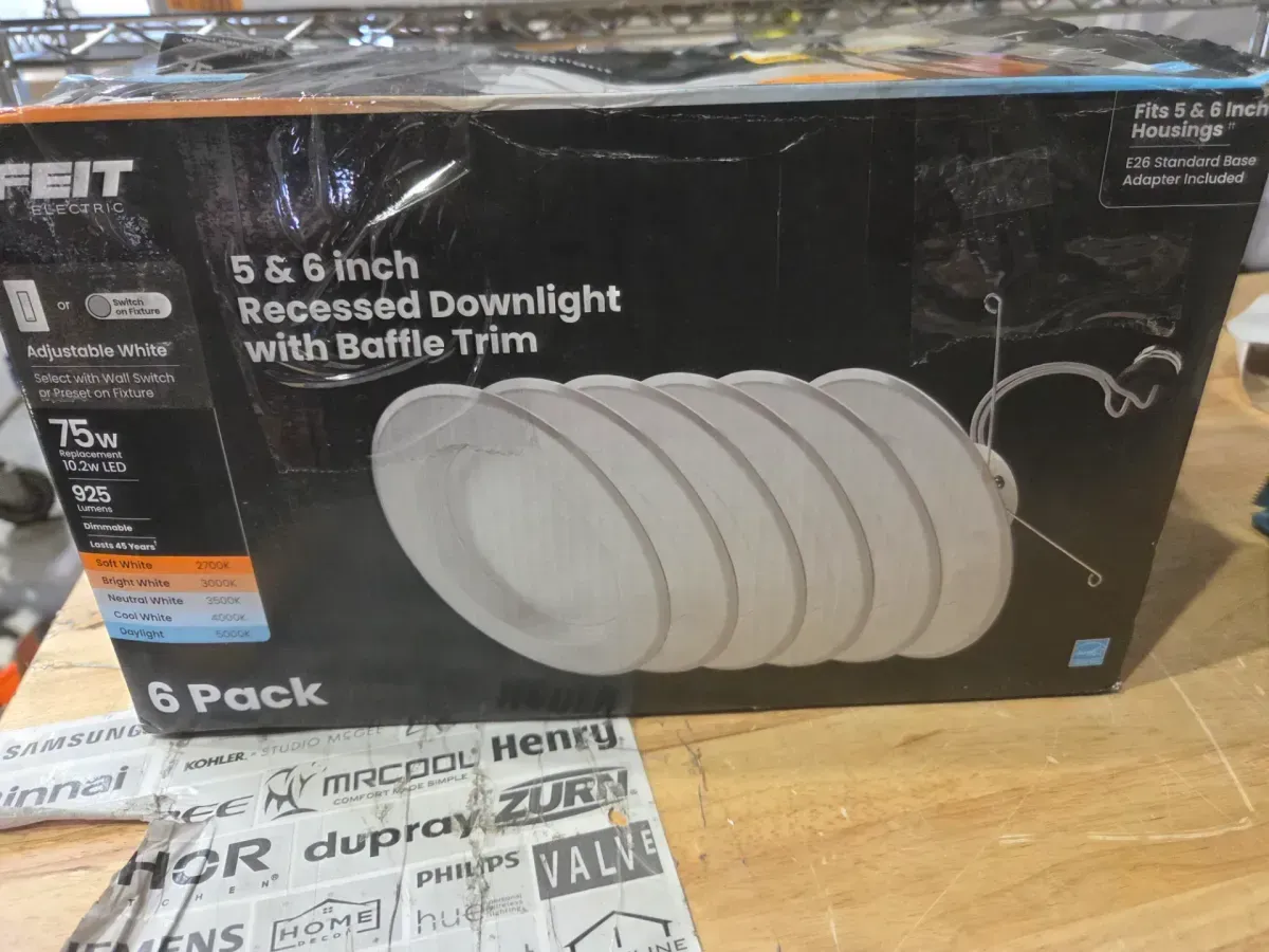 5/6 in. 925 Lumens Selectable 5CCT Dimmable Integrated LED Retrofit Recessed Light Baffle Trim, White 6-Pack - image 4