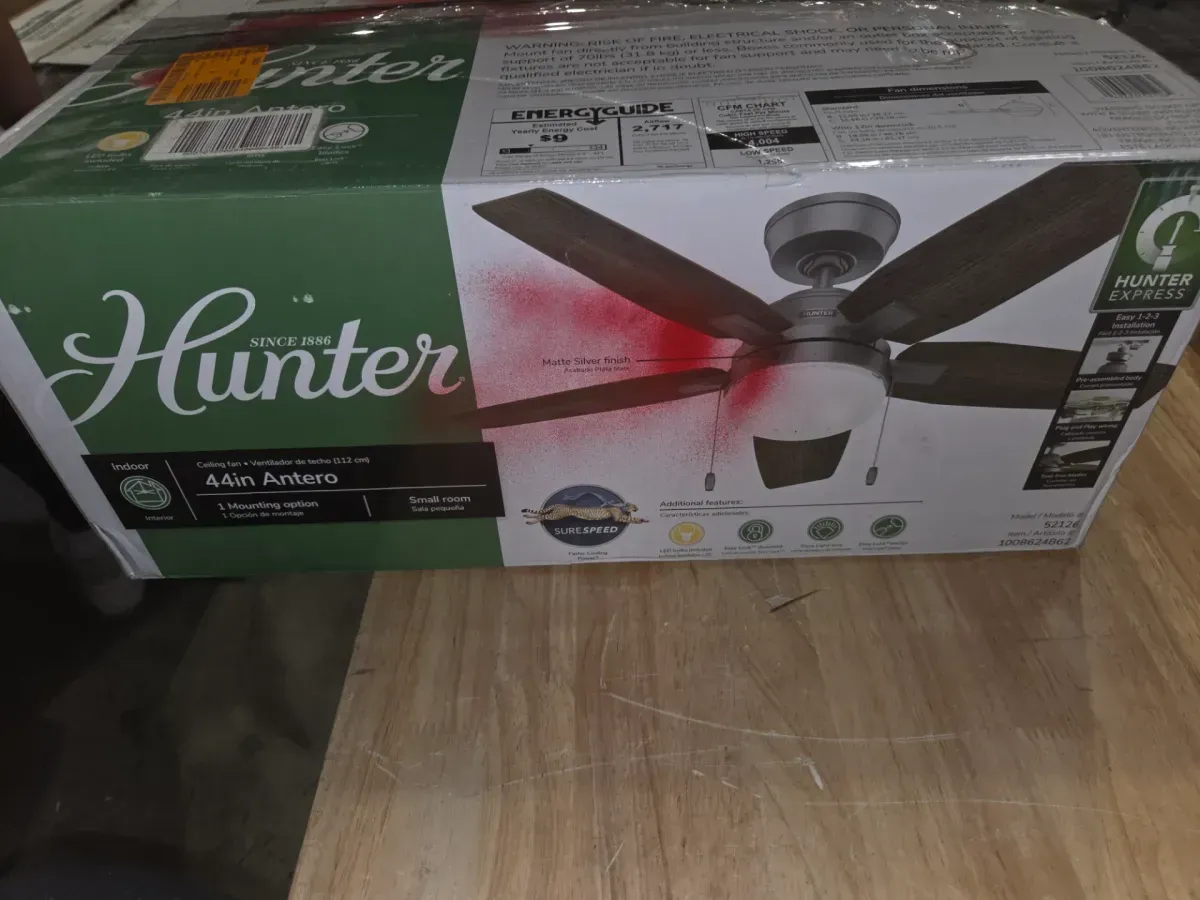 Antero 44 in. Hunter Express Indoor Matte Silver Ceiling Fan with Light Kit Included - image 10