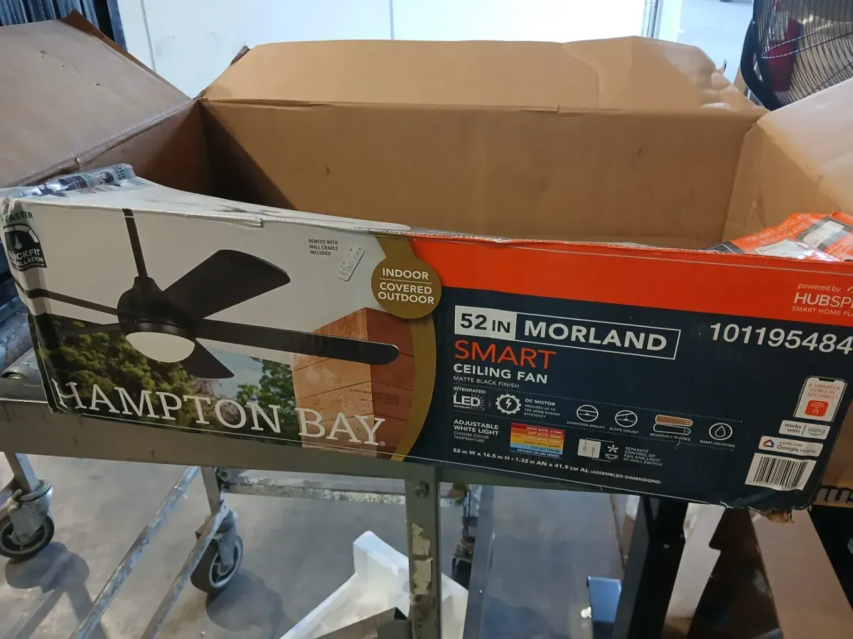 Morland 52 in. Smart Indoor/Covered Outdoor Matte Black Ceiling Fan with Remote and Integrated LED Powered by Hubspace - image 5