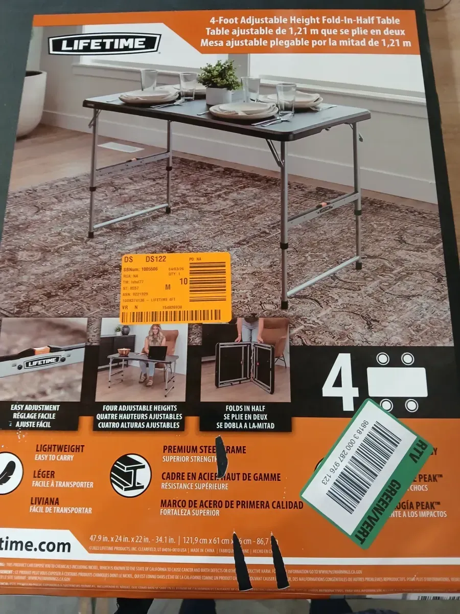 4 ft. One Hand Adjustable Height Fold-in-Half Resin Table; Black - image 3