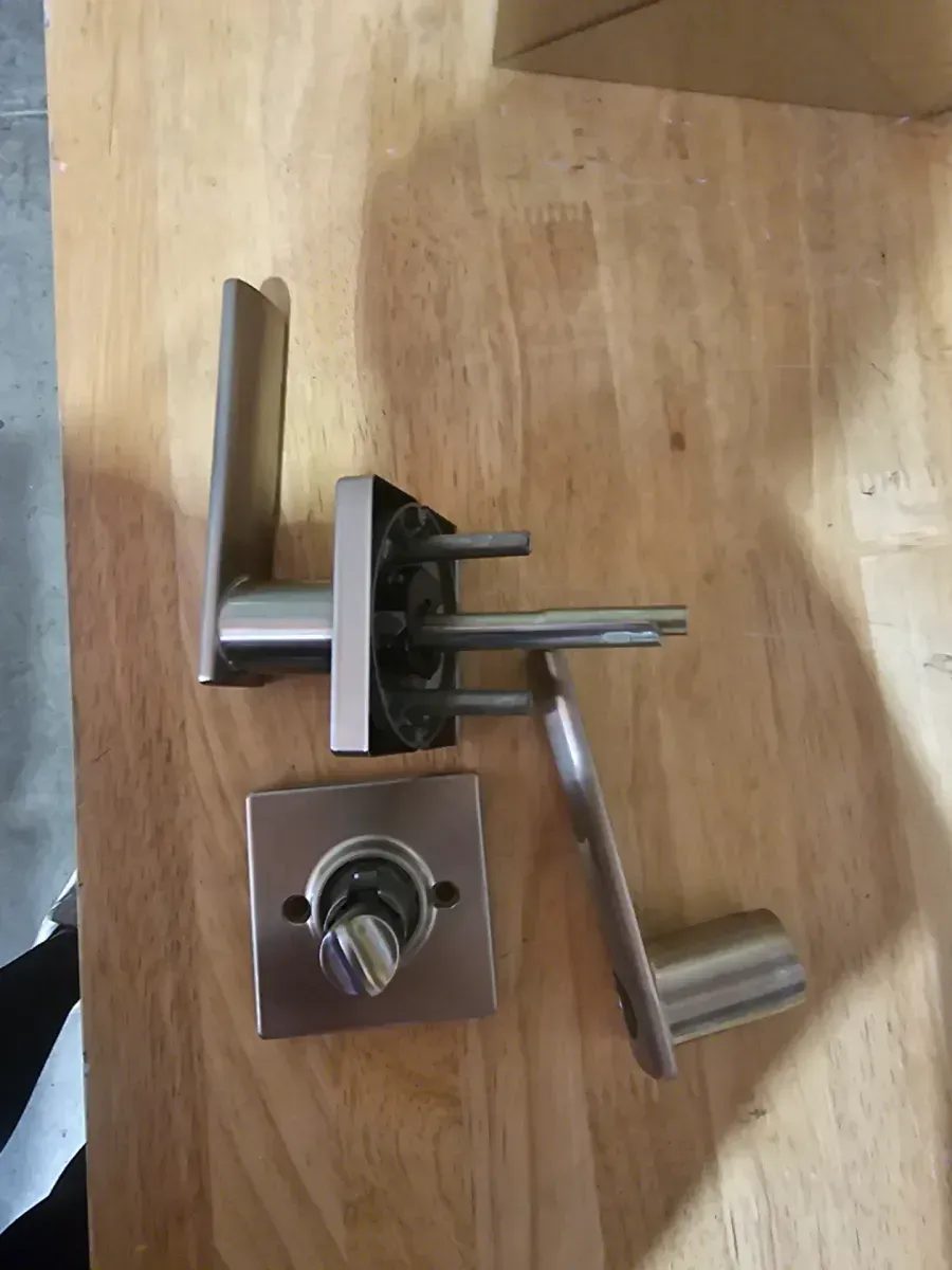 Breton Square Satin Nickel Keyed Entry Door Handle Featuring SmartKey Technology and Microban - image 2