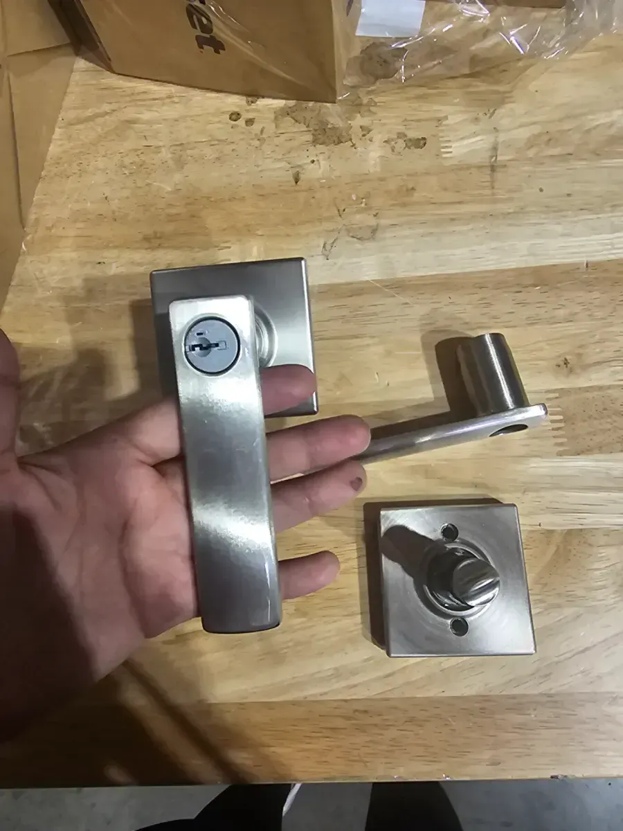 Breton Square Satin Nickel Keyed Entry Door Handle Featuring SmartKey Technology and Microban - image 3