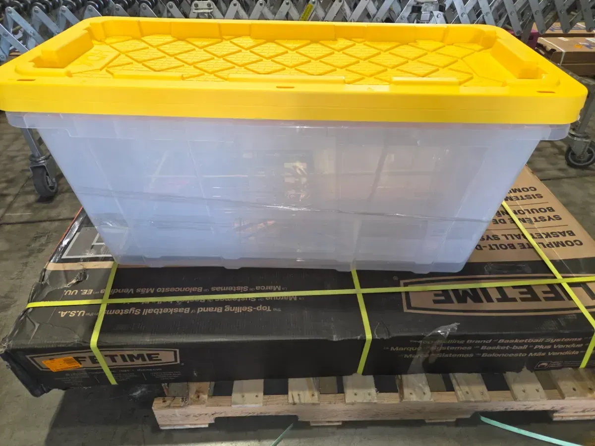 57 Gal. Tough Storage Tote in Clear with Yellow Lid - image 3