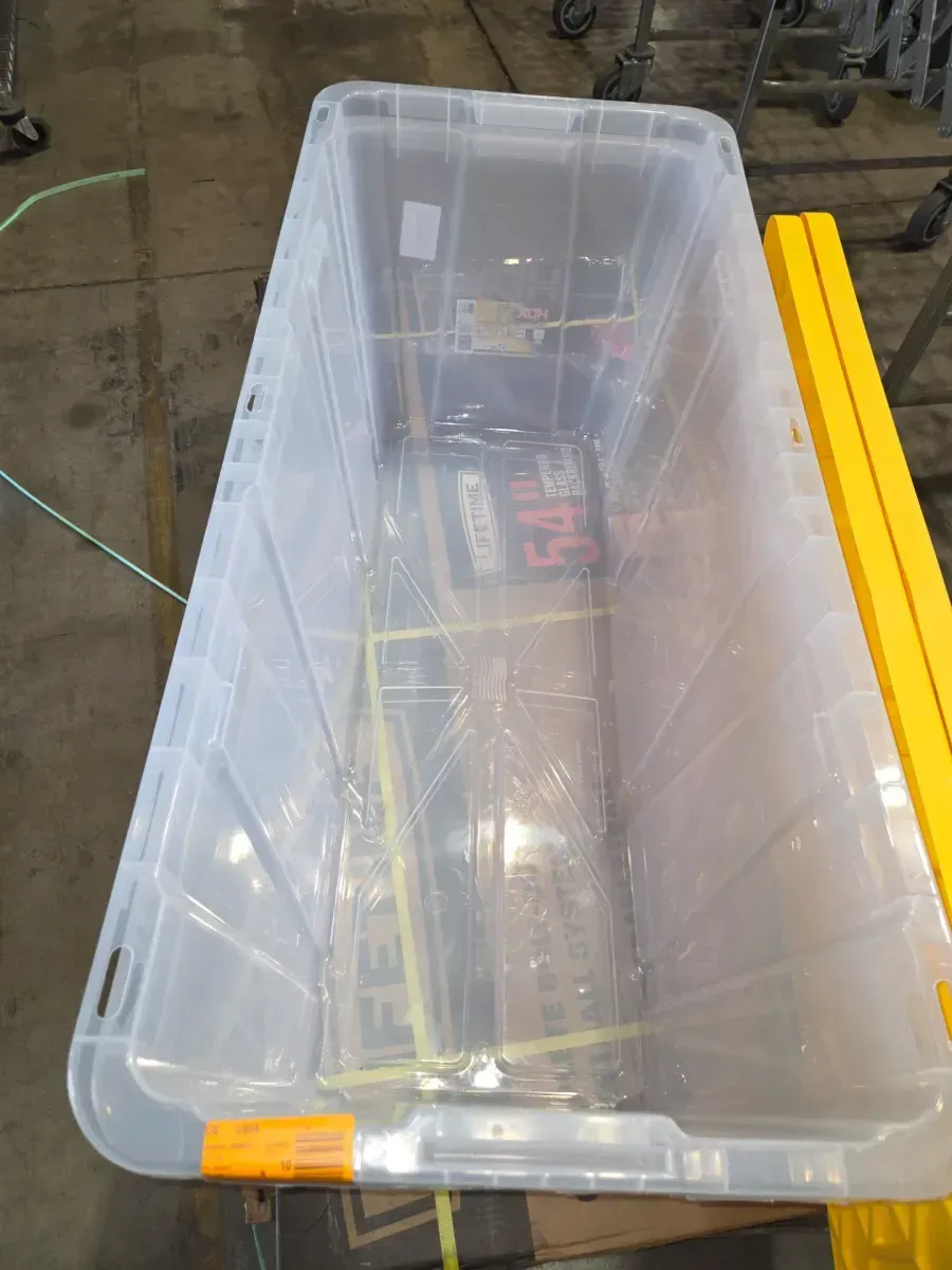 57 Gal. Tough Storage Tote in Clear with Yellow Lid - image 4