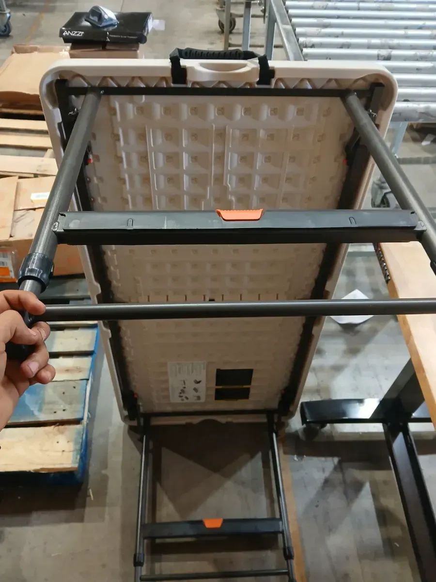 4 ft. Rectangle Almond Resin Top Single Hand Height Adjustable Folding Utility Table Seats 4 - image 4