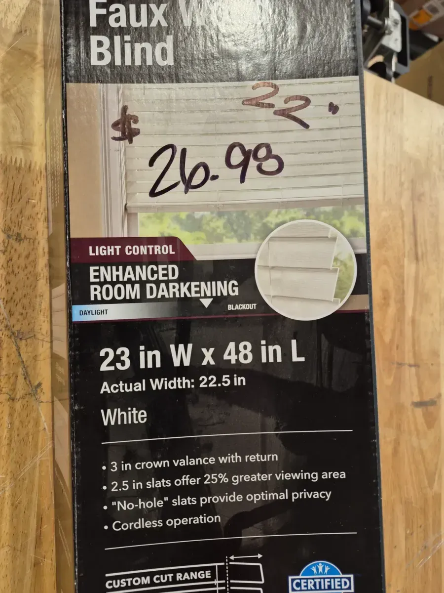 White Cordless Premium Faux Wood blinds with 2.5 in. Slats - 23 in. W x 48 in. L (Actual Size 22.5 in. W x 48 in. L) - image 3