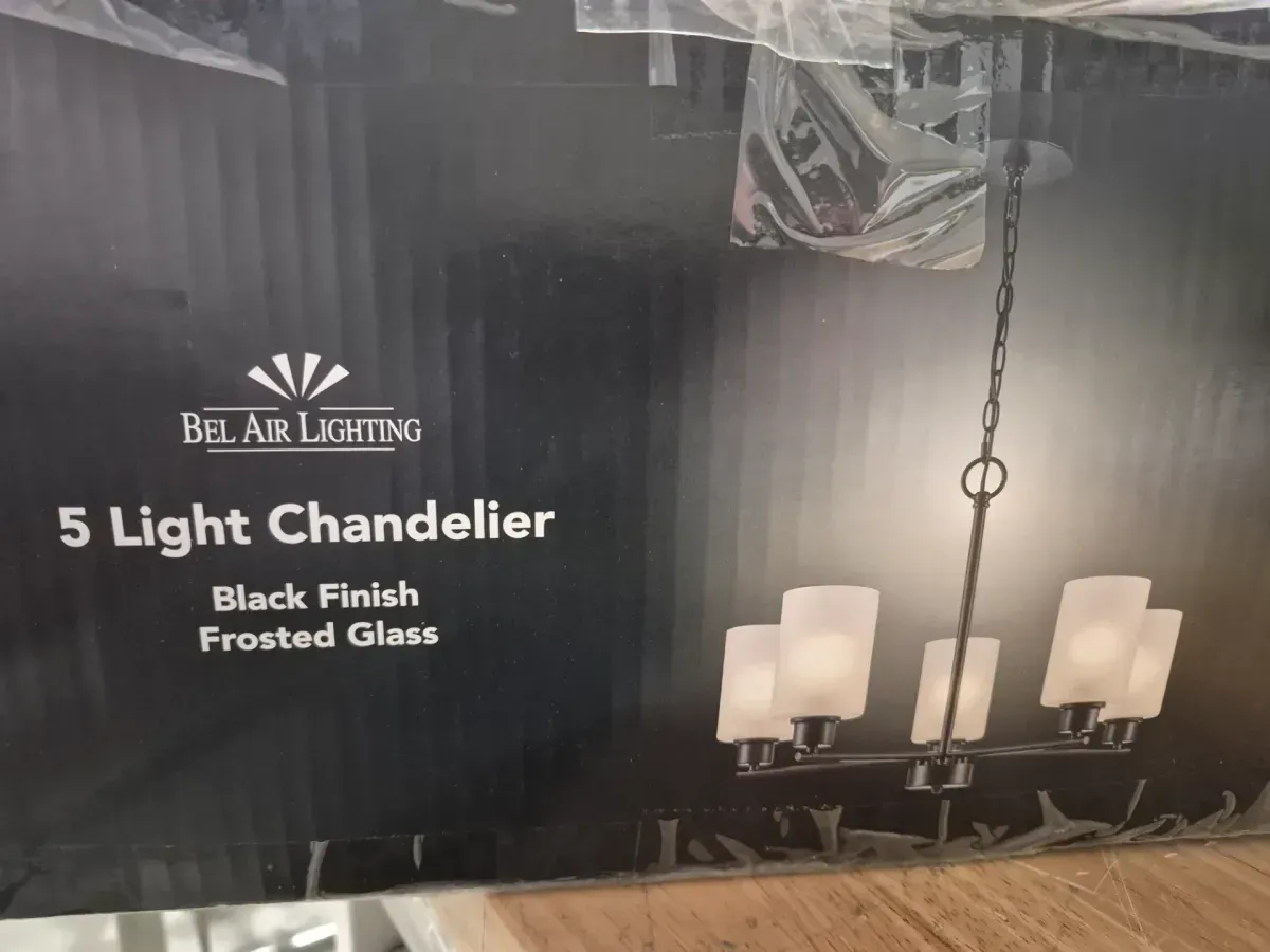 5-Light Black Chandelier Light Fixture with Frosted Glass Shades - image 4